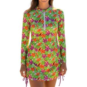 image:imageSwimZip Womens Swim Dress Cover Up Swimsuit UPF 50 Sun ProtectionHibiscus