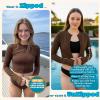 image:imageSwimZip Womens Long Sleeve Crop Top Rash Guard Swim Shirt  UPF 50 with ZipperCold Brew