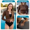 image:imageSwimZip Womens Long Sleeve Crop Top Rash Guard Swim Shirt  UPF 50 with ZipperCold Brew