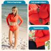 image:imageSwimZip Womens Long Sleeve Crop Top Rash Guard Swim Shirt  UPF 50 with ZipperFiesta Red