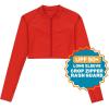 image:imageSwimZip Womens Long Sleeve Crop Top Rash Guard Swim Shirt  UPF 50 with ZipperFiesta Red