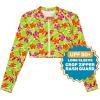 image:imageSwimZip Womens Long Sleeve Crop Top Rash Guard Swim Shirt  UPF 50 with ZipperHibiscus