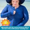 image:imageSwimZip Womens Long Sleeve Crop Top Rash Guard Swim Shirt  UPF 50 with ZipperNavy