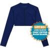 image:imageSwimZip Womens Long Sleeve Crop Top Rash Guard Swim Shirt  UPF 50 with ZipperNavy