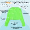 image:imageSwimZip Womens Long Sleeve Crop Top Rash Guard Swim Shirt  UPF 50 with ZipperNeon Green