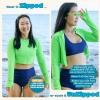 image:imageSwimZip Womens Long Sleeve Crop Top Rash Guard Swim Shirt  UPF 50 with ZipperNeon Green