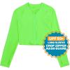 image:imageSwimZip Womens Long Sleeve Crop Top Rash Guard Swim Shirt  UPF 50 with ZipperNeon Green