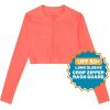 image:imageSwimZip Womens Long Sleeve Crop Top Rash Guard Swim Shirt  UPF 50 with ZipperNeon Orange