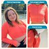image:imageSwimZip Womens Long Sleeve Crop Top Rash Guard Swim Shirt  UPF 50 with ZipperNeon Orange