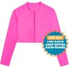 image:imageSwimZip Womens Long Sleeve Crop Top Rash Guard Swim Shirt  UPF 50 with ZipperNeon Pink