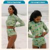 image:imageSwimZip Womens Long Sleeve Crop Top Rash Guard Swim Shirt  UPF 50 with ZipperThe Tropics