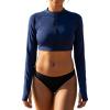 image:imageSwimZip Womens Long Sleeve Crop Top Rash Guard Swim Shirt  UPF 50 with ZipperNavy