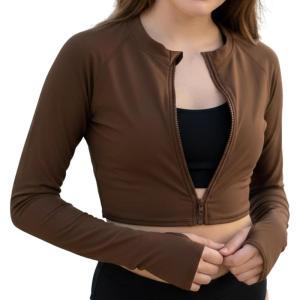 image:imageSwimZip Womens Long Sleeve Crop Top Rash Guard Swim Shirt  UPF 50 with ZipperCold Brew