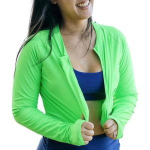 image:imageSwimZip Womens Long Sleeve Crop Top Rash Guard Swim Shirt  UPF 50 with ZipperNeon Green