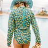 image:imageSwimZip Girls Long Sleeve OnePiece Swimsuit with UPF 50 Sun ProtectionGeo Party
