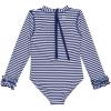 image:imageSwimZip Girls Long Sleeve OnePiece Swimsuit with UPF 50 Sun ProtectionNavy Stripe