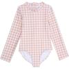 image:imageSwimZip Girls Long Sleeve OnePiece Swimsuit with UPF 50 Sun ProtectionPink Gingham
