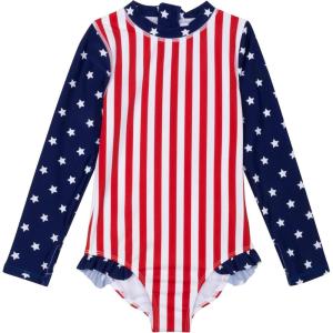 image:imageSwimZip Girls Long Sleeve OnePiece Swimsuit with UPF 50 Sun ProtectionAmericana