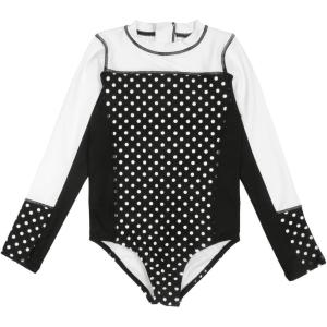 image:imageSwimZip Girls Long Sleeve OnePiece Swimsuit with UPF 50 Sun ProtectionBlack Polka Dot