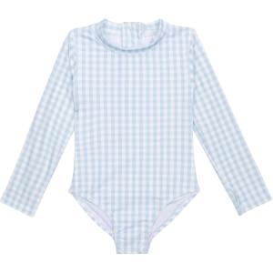 image:imageSwimZip Girls Long Sleeve OnePiece Swimsuit with UPF 50 Sun ProtectionBlue Gingham