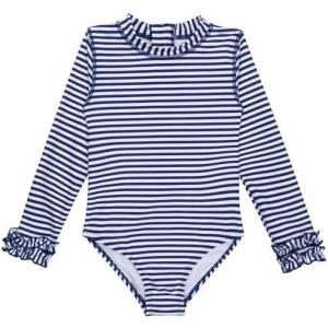 image:imageSwimZip Girls Long Sleeve OnePiece Swimsuit with UPF 50 Sun ProtectionNavy Stripe