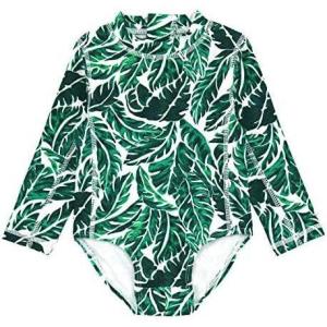 image:imageSwimZip Girls Long Sleeve OnePiece Swimsuit with UPF 50 Sun ProtectionPalm Leaf