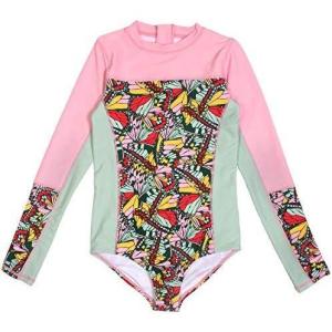 image:imageSwimZip Girls Long Sleeve OnePiece Swimsuit with UPF 50 Sun ProtectionPink Butterfly