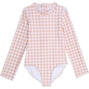 image:imageSwimZip Girls Long Sleeve OnePiece Swimsuit with UPF 50 Sun ProtectionPink Gingham