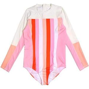 image:imageSwimZip Girls Long Sleeve OnePiece Swimsuit with UPF 50 Sun ProtectionPink and Peach