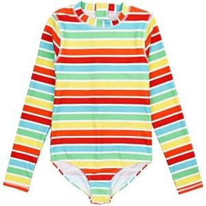 image:imageSwimZip Girls Long Sleeve OnePiece Swimsuit with UPF 50 Sun ProtectionRainbow