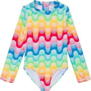 image:imageSwimZip Girls Long Sleeve OnePiece Swimsuit with UPF 50 Sun ProtectionSurfs Up