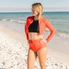 image:imageSwimZip Womens High Waisted Swim Bottoms with UPF 50 Sun ProtectionFiesta Red
