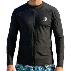 image:imageSwimZip Mens Long Sleeve Zipper Rash Guard Swim Shirt w UPF 50 Sun ProtectionAll Black