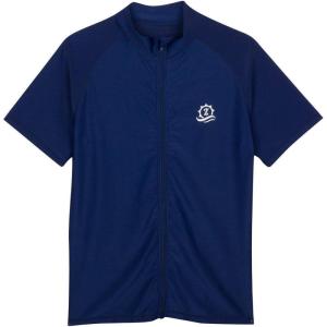 image:imageSwimZip Mens Short Sleeve Zipper Rash Guard Swim Shirt wUPF 50 Sun ProtectionNavy Blue