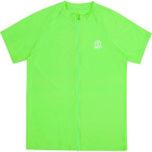 image:imageSwimZip Mens Short Sleeve Zipper Rash Guard Swim Shirt wUPF 50 Sun ProtectionNeon Green