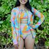 image:imageSwimZip Womens Long Sleeve Rash Guard with Pockets amp UPF 50 Sun ProtectionVibrant Vacay