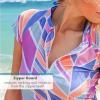 image:imageSwimZip Womens Rash Guard Short Sleeve Zip Swim Shirt UPF 50 White Stripe XL