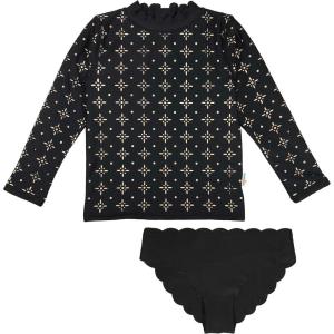 image:imageSwimZip Girls Long Sleeve Laser Cut Scallop Neck Rash Guard amp Bottoms  BlackBlack