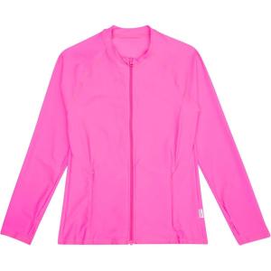 image:imageSwimZip Womens Long Sleeve Rash Guard with Pockets amp UPF 50 Sun ProtectionNeon Pink