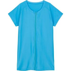 image:imageSwimZip Womens Plus Size Short Sleeve Rash Guard Zip Swim Shirt UPF 50Turquoise