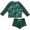 image:imageSwimZip Kids Long Sleeve Rash Guard  Euro Shorties UPF 50 Swimsuit SetGreen