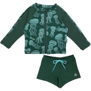 image:imageSwimZip Kids Long Sleeve Rash Guard  Euro Shorties UPF 50 Swimsuit SetJellyfish