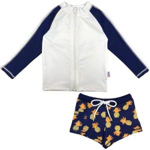 image:imageSwimZip Kids Long Sleeve Rash Guard  Euro Shorties UPF 50 Swimsuit SetPineapple