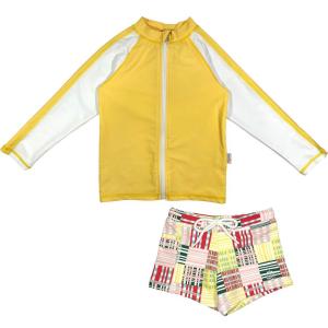 image:imageSwimZip Kids Long Sleeve Rash Guard  Euro Shorties UPF 50 Swimsuit SetYellow