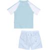 image:imageSwimZip Boys Short Sleeve Rash Guard amp Swim Shorts Set  UPF 50 Sun ProtectionBlue Gingham