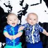 image:imageSwimZip Boys Short Sleeve Rash Guard amp Swim Shorts Set  UPF 50 Sun ProtectionFish Bone Blue