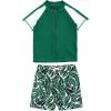 image:imageSwimZip Boys Short Sleeve Rash Guard amp Swim Shorts Set  UPF 50 Sun ProtectionPalm Leaf