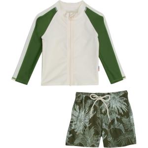 image:imageSwimZip Boys Long Sleeve Rash Guard amp Swim Shorts Set  UPF 50 Sun ProtectionHawaiian Rainforest