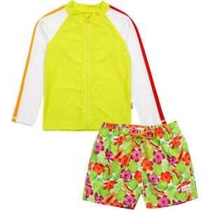 image:imageSwimZip Boys Long Sleeve Rash Guard amp Swim Shorts Set  UPF 50 Sun ProtectionHibiscus