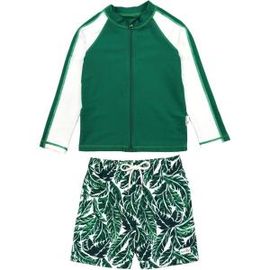 image:imageSwimZip Boys Long Sleeve Rash Guard amp Swim Shorts Set  UPF 50 Sun ProtectionPalm Leaf